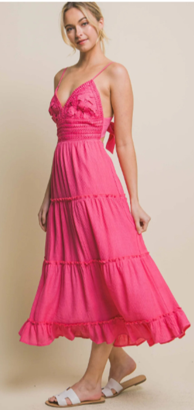 Love Tree Crochet Top Tie Back Midi Dress Size Small 2-6